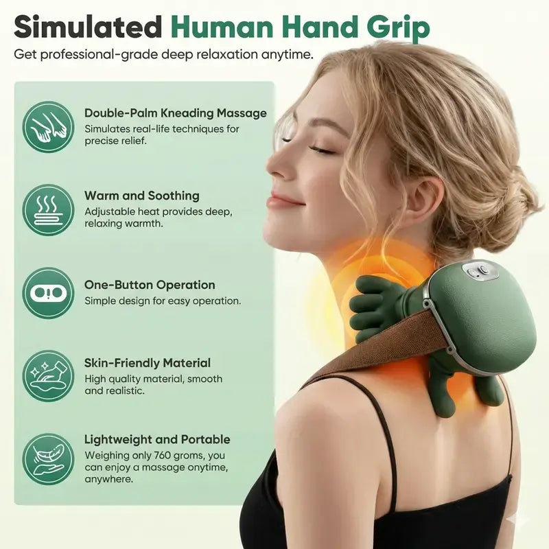 Aedwdpe Electric Bionic Hand Neck & Shoulder Massager - 3D Kneading, Heating, Rechargeable Wireless Portable, Adjustable Speed, Lightweight, Unisex, Easy-To-Use Panel, Massagers for Neck and Back Pain Relief, Back/Body Active Routine Support