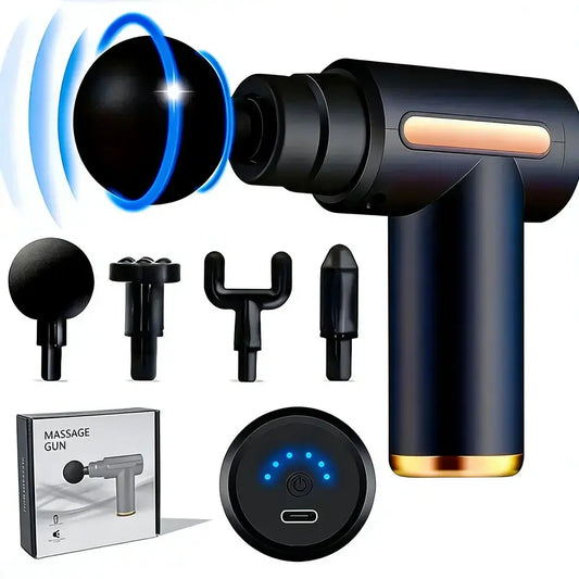 Multifunctional Massage Gun - Home Portable USB Rechargeable Adjustable Relaxing Massager, 6-Speed, 4 Replaceable Heads, Ultra-Quiet Brushless Motor, ABS Plastic, for Muscle Relief, Self Care Gadgets, Gift for Him/Boyfriend (Birthday/Cool Option)