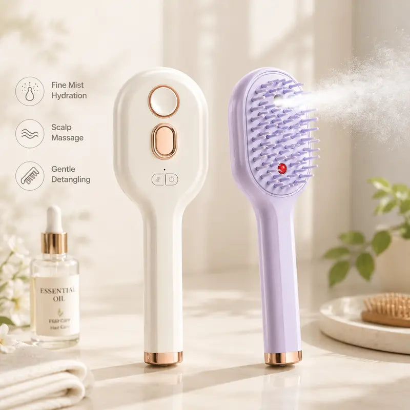 Portable Rechargeable Electric Spray Massage Comb - anti Frizz, Detangling, Styling, Compact Grip, Travel-Friendly, Relaxing Plastic Misting Tool for All Hair Types (Essential Oils Hair Brushes & Combs, Beauty & Personal Care)