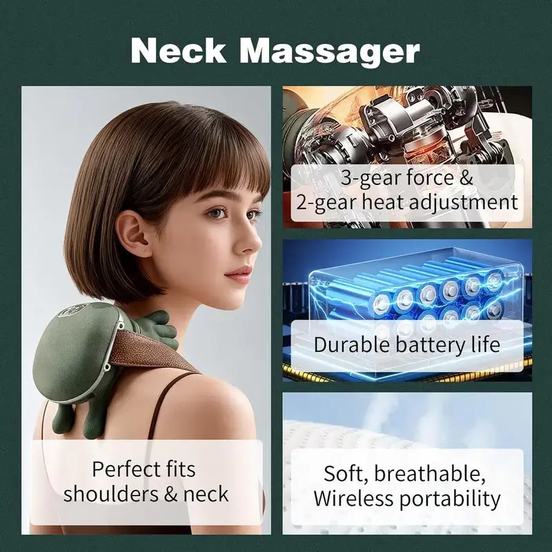 Aedwdpe Electric Bionic Hand Neck & Shoulder Massager - 3D Kneading, Heating, Rechargeable Wireless Portable, Adjustable Speed, Lightweight, Unisex, Easy-To-Use Panel, Massagers for Neck and Back Pain Relief, Back/Body Active Routine Support
