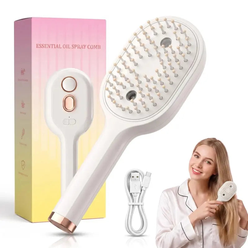 Portable Rechargeable Electric Spray Massage Comb - anti Frizz, Detangling, Styling, Compact Grip, Travel-Friendly, Relaxing Plastic Misting Tool for All Hair Types (Essential Oils Hair Brushes & Combs, Beauty & Personal Care)